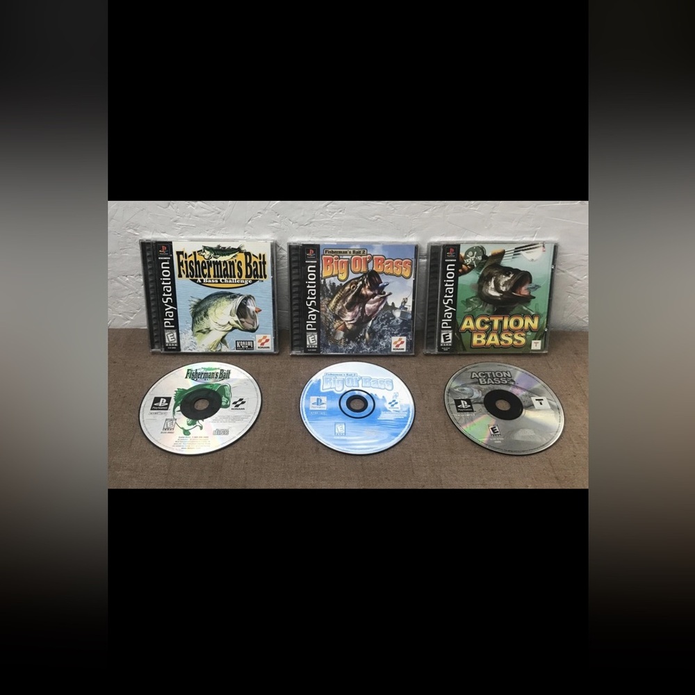 Lot of 3 PlayStation 1 PS1 Bass Games Complete Games, Inserts/Manuals, Cases USA